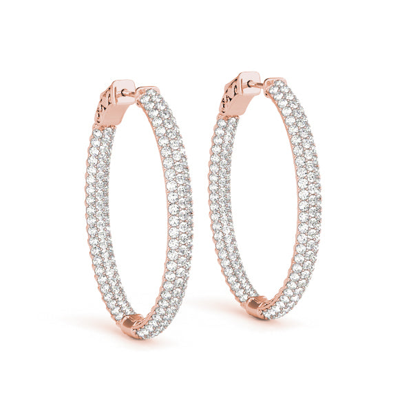 1.5 INCH 3 ROW PAVE OVAL HOOP Complete per pair.