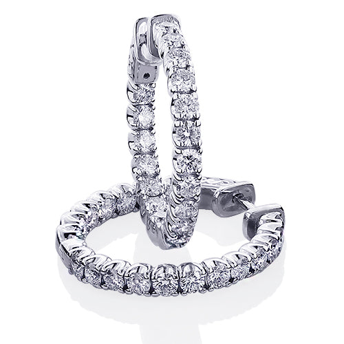 0.75"" Inside out hoop earrings with U-prong set (34) round diamonds & with special spring lock.  D0.78ct.t.w.