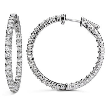 1"" Inside out hoop earrings with shared prong set (50) round diamonds & with special spring lock.  D1.07ct.t.w.