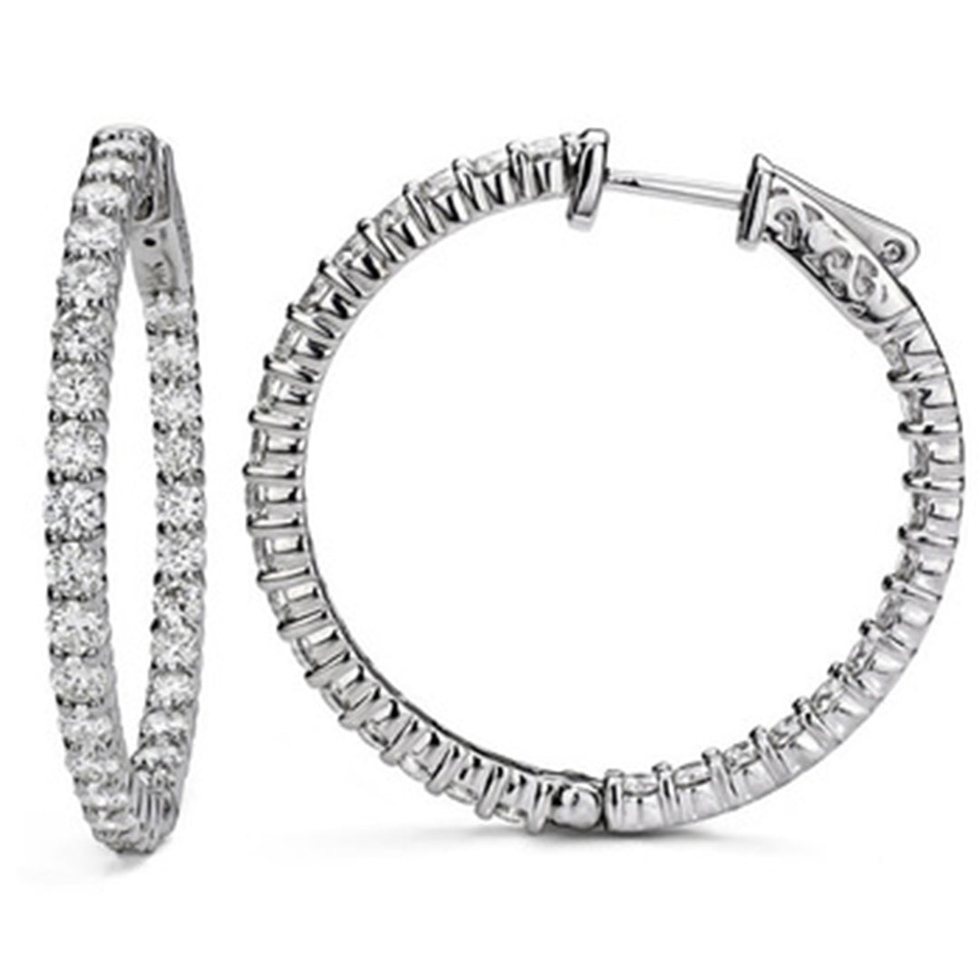 1.25"" Inside out hoop earrings with shared prong set round diamonds.  D1.61ct.t.w.