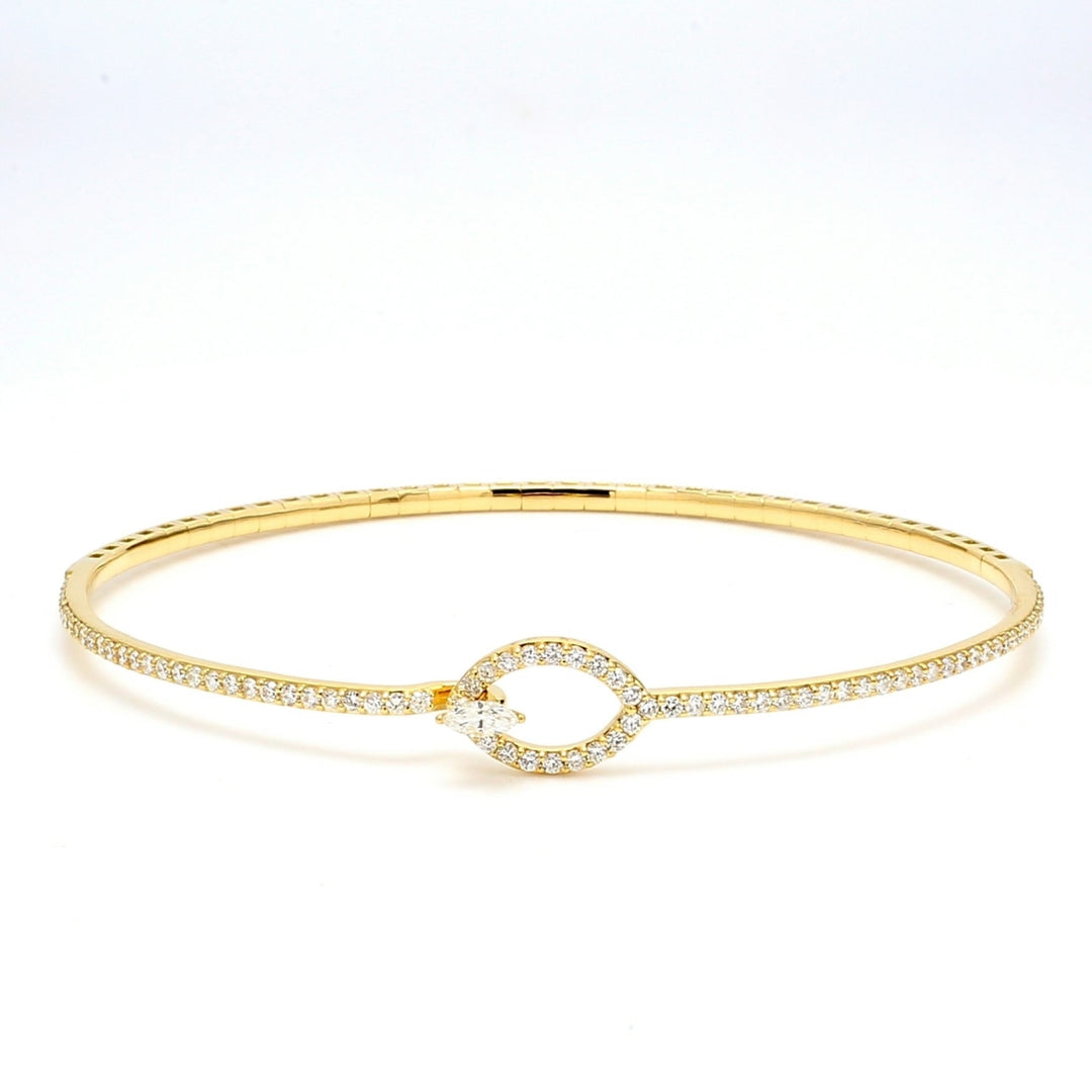 Hook bangle in 18K gold with pre-set rounds & prong set maquise diamonds.  D0.71ct.t.w.