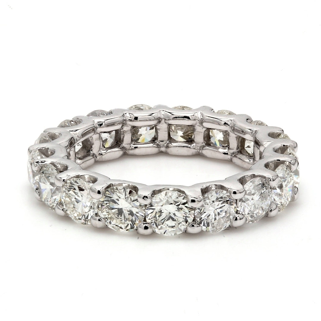 Eternity band in platinum with U-prong set (17) round diamonds.  D4.22ct.t.w.  Size 5.25