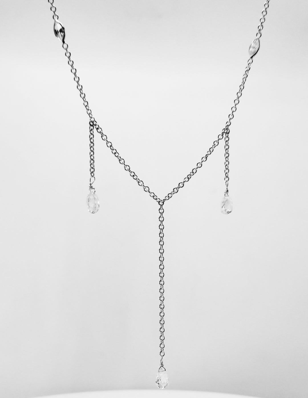 18"" Drop necklace in 18K WG with bezel set trilliant, marquise, & briolette diamonds.  D2.61ct.t.w.