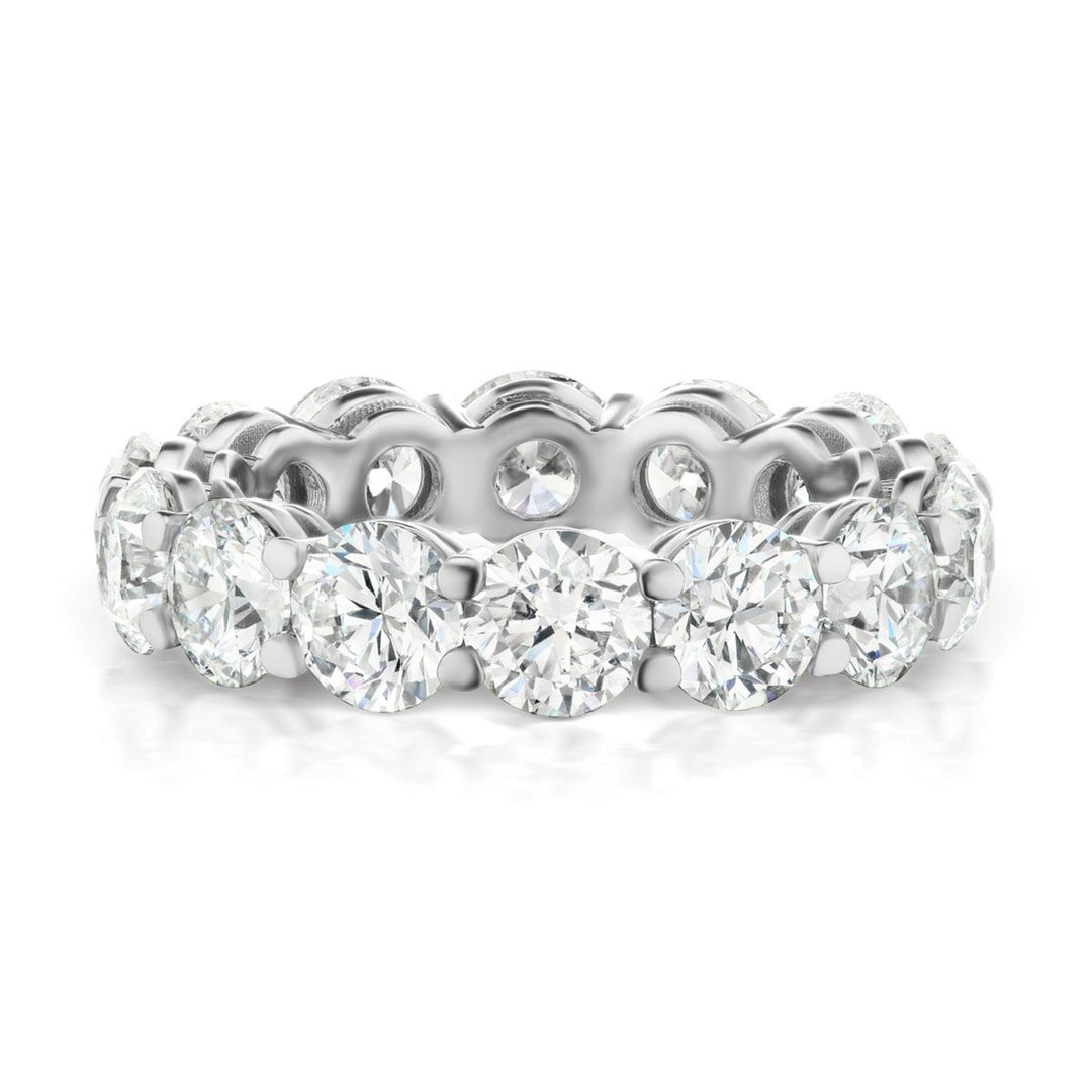 Eternity band in platinum with shared prong set (14) round diamonds.  D5.86ct.t.w.  Size 6.5