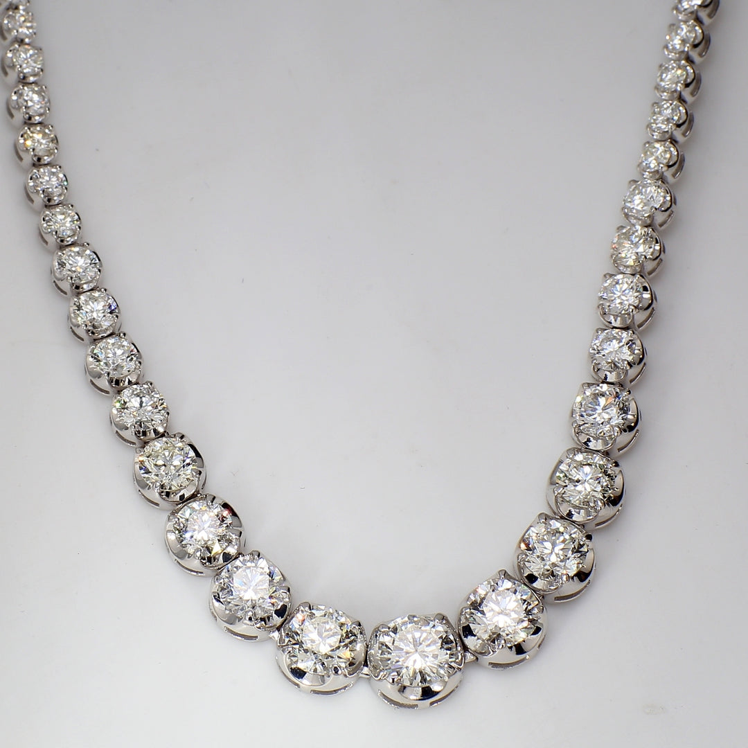 17"" Graduated tennis necklace in 18K WG with U-prong set (102) round diamonds.  D15.74ct.t.w.