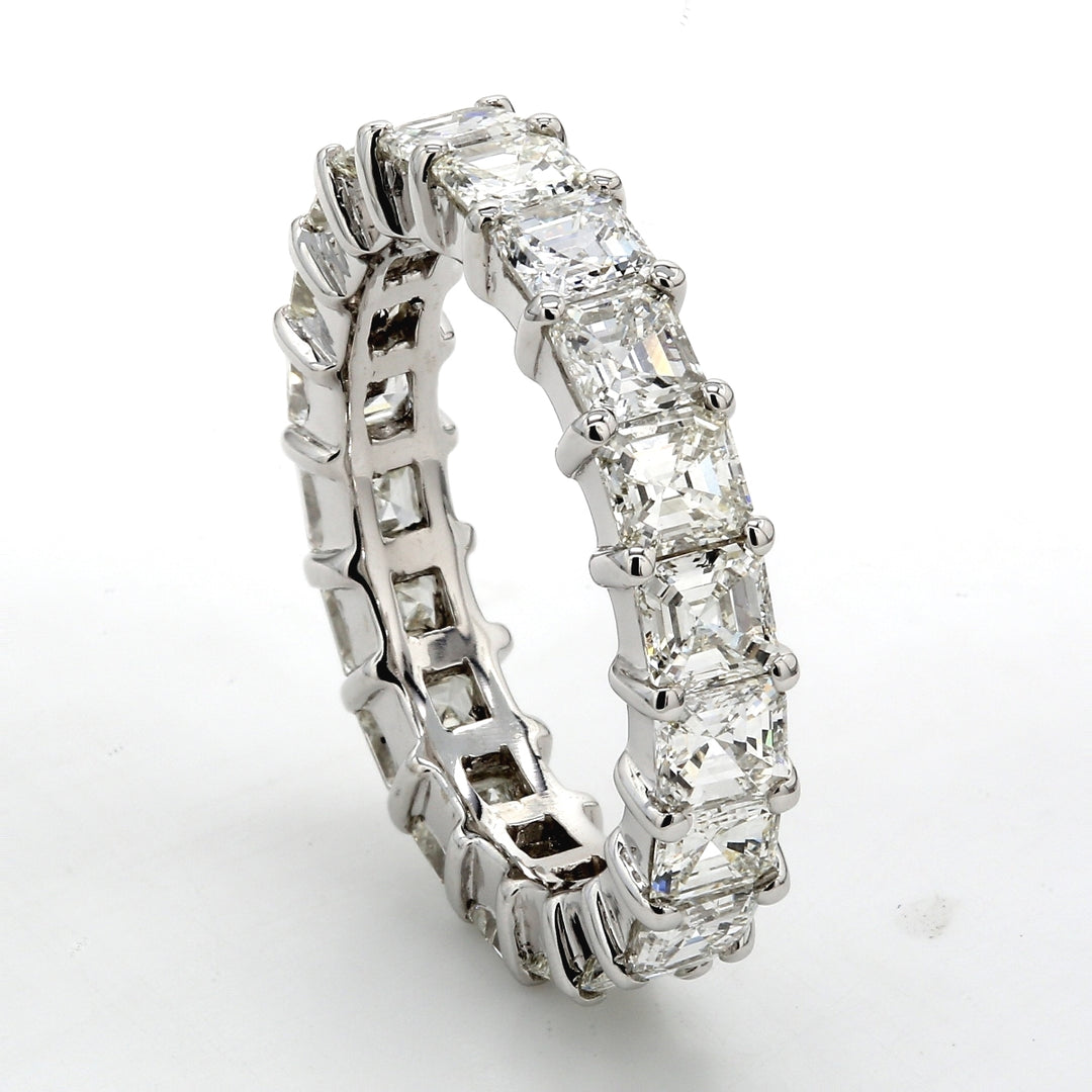 Eternity band with shared prong set asscher cut diamonds.  D3.64ct.t.w.