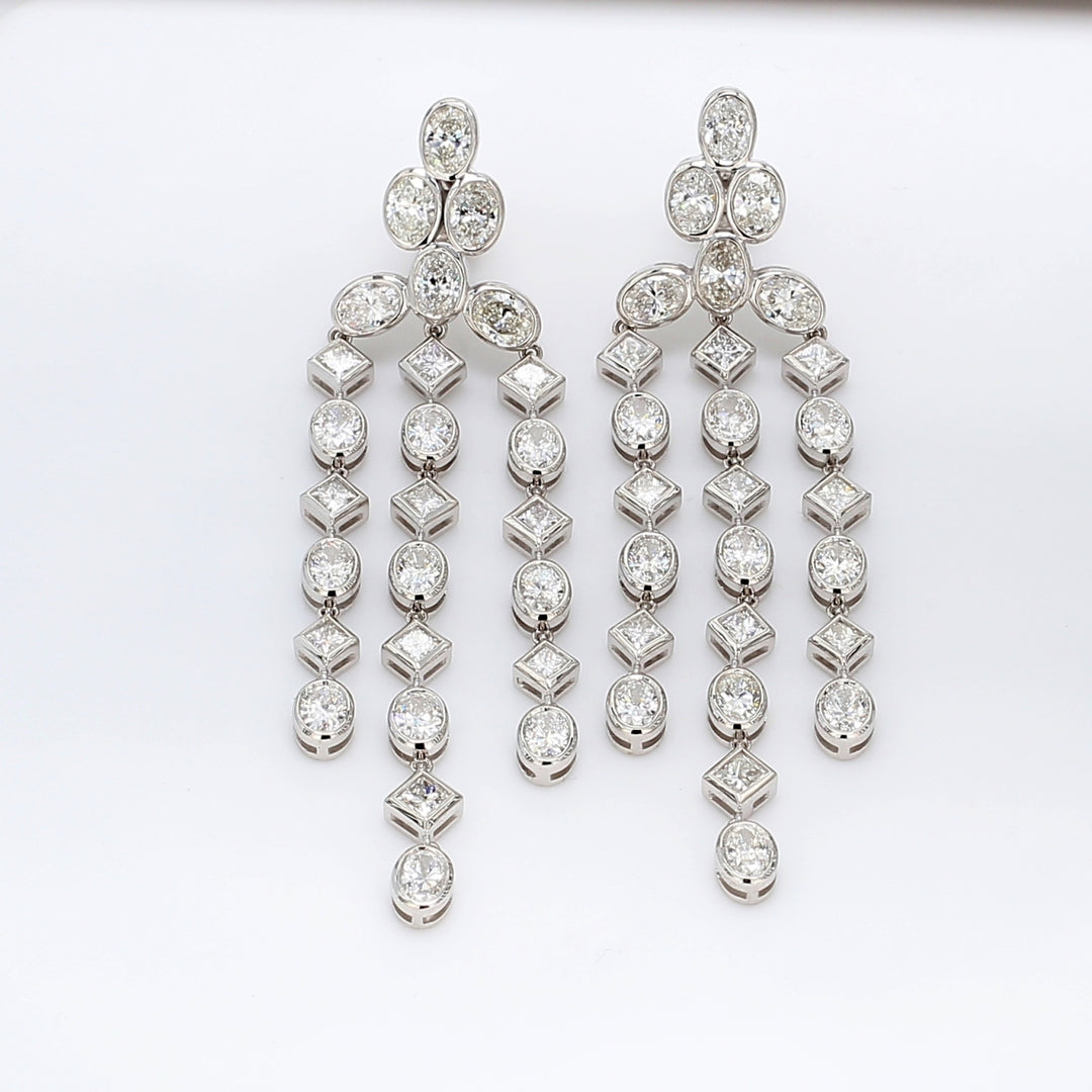 2.5"" Chandelier earrings in 18K WG with bezel set oval & princess cut diamonds.  D8.72ct.t.w.