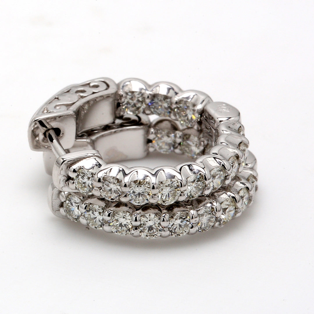 0.5""  Inside out hoop earrings with prong set (24) round diamonds & with special spring lock.  D1.02ct.t.w.