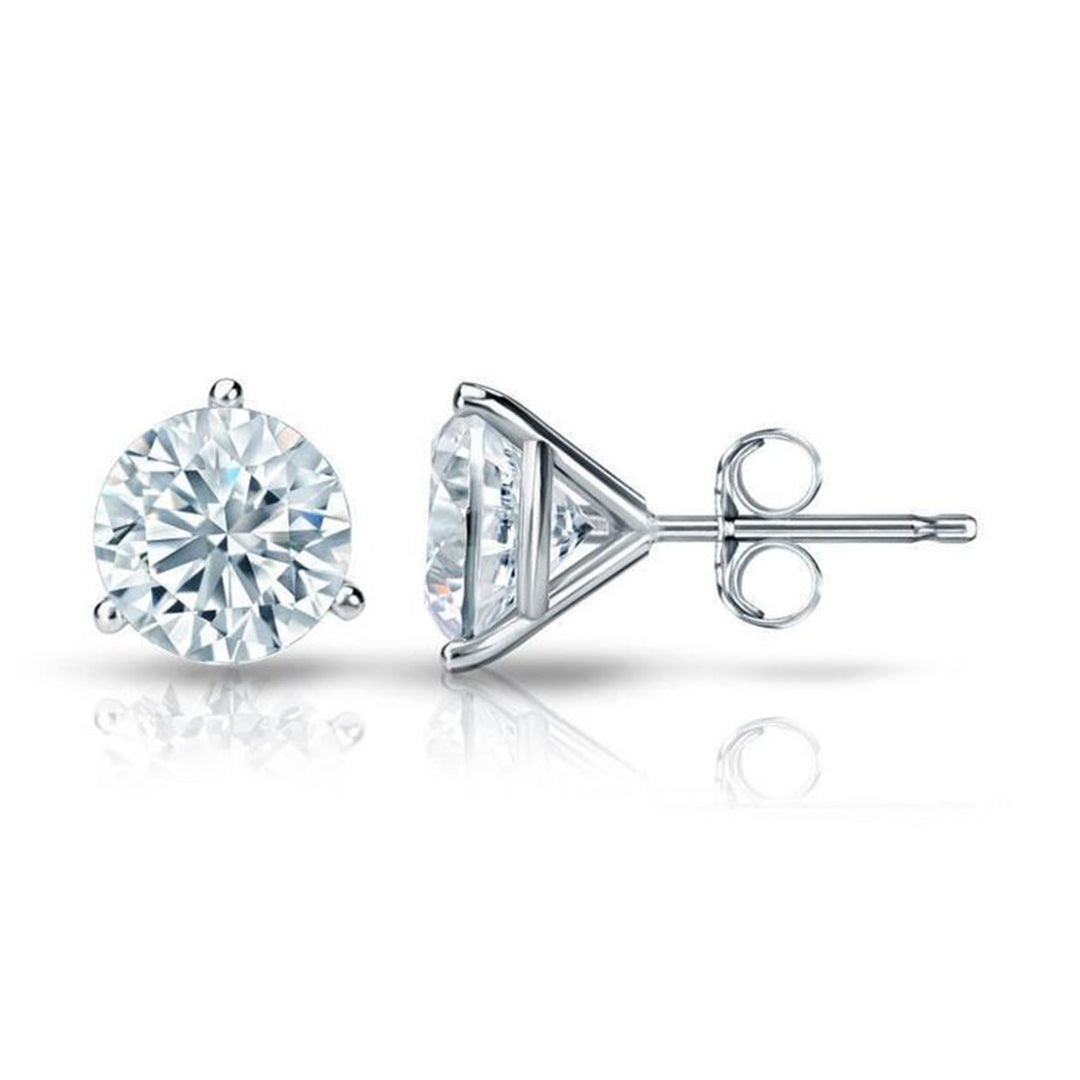 Push back martini style stud earrings with 3-prong set USA certified I/SI1 round diamonds.  D2.01ct.t.w.