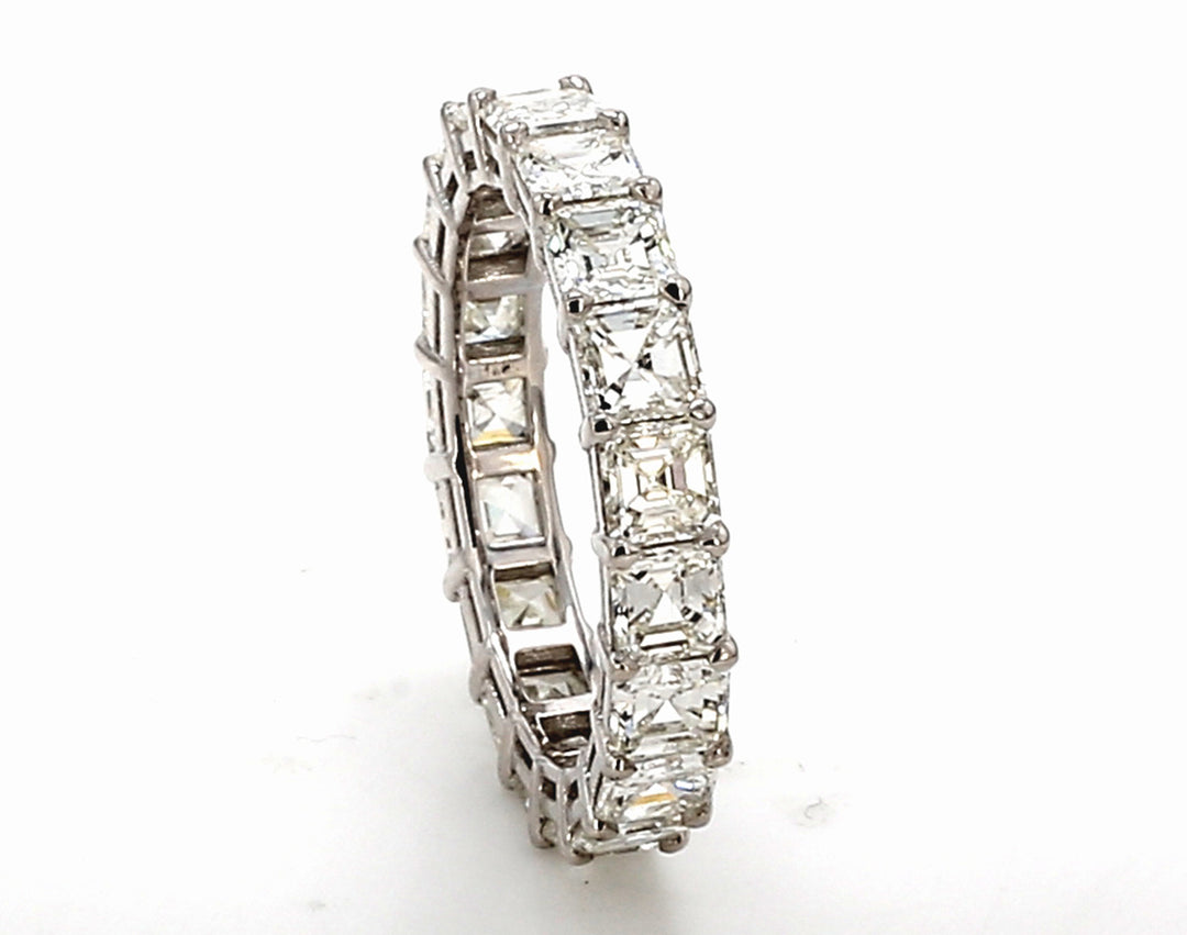 Eternity band in 18K WG with 4-prong set (19) asscher cut diamonds.  D3.83ct.t.w.  Size 6