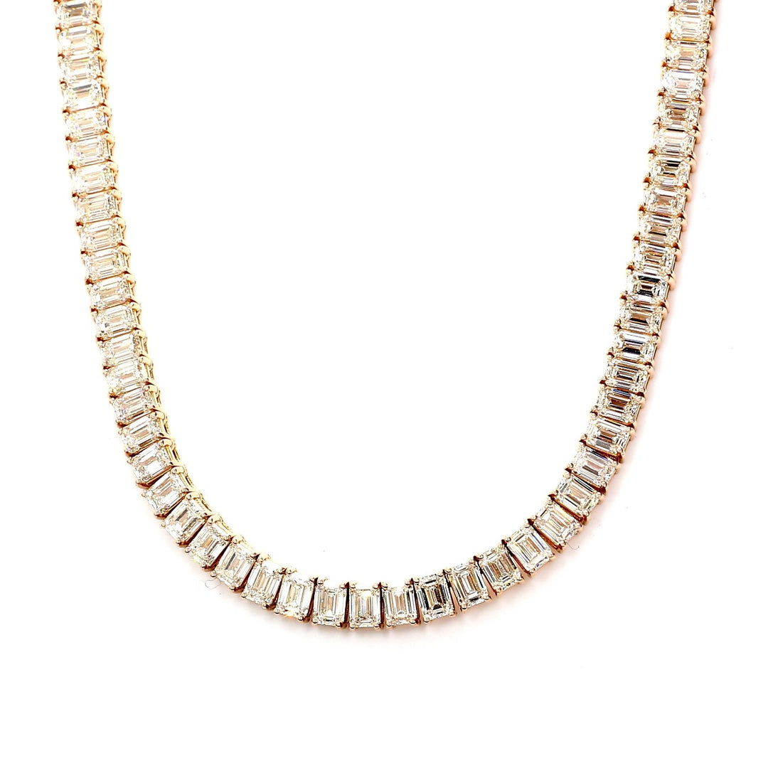 16"" Tennis necklace in 18K RG with 4-prong set emerald cut diamonds.  D17.05ct.t.w.