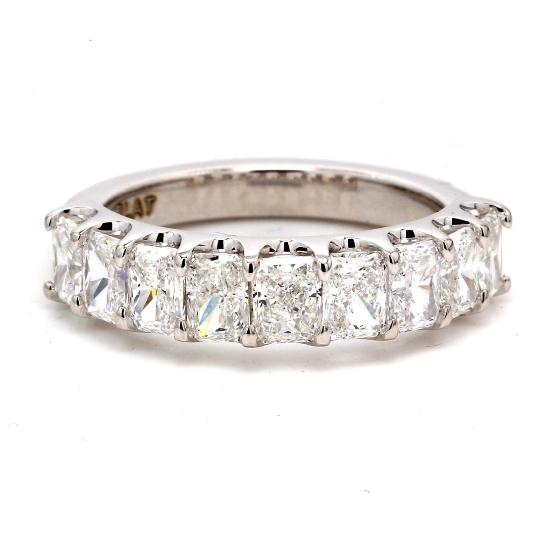 9-stone band in platinum with U-prong set radiant cut diamonds.  D2.46ct.t.w.  Size 7.75