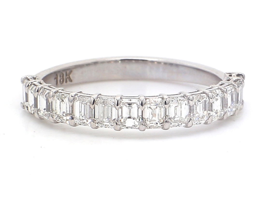 14-stone band in 18K WG with prong set emerald cut diamonds.  D1.21ct.t.w.  Size 6.25