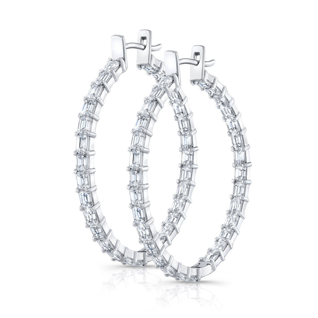 1.5"" Inside out hoop earrings in 18K WG with prong set (59) emerald cut diamonds.  D11.00ct.t.w.