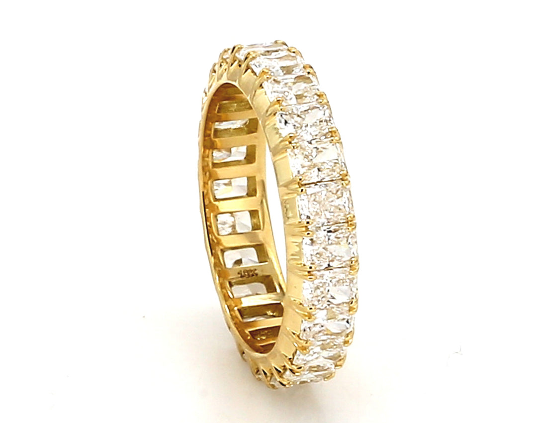 Eternity band in 18K YG with prong set (24) radiant cut diamonds.  D3.46ct.t.w.  Size 6