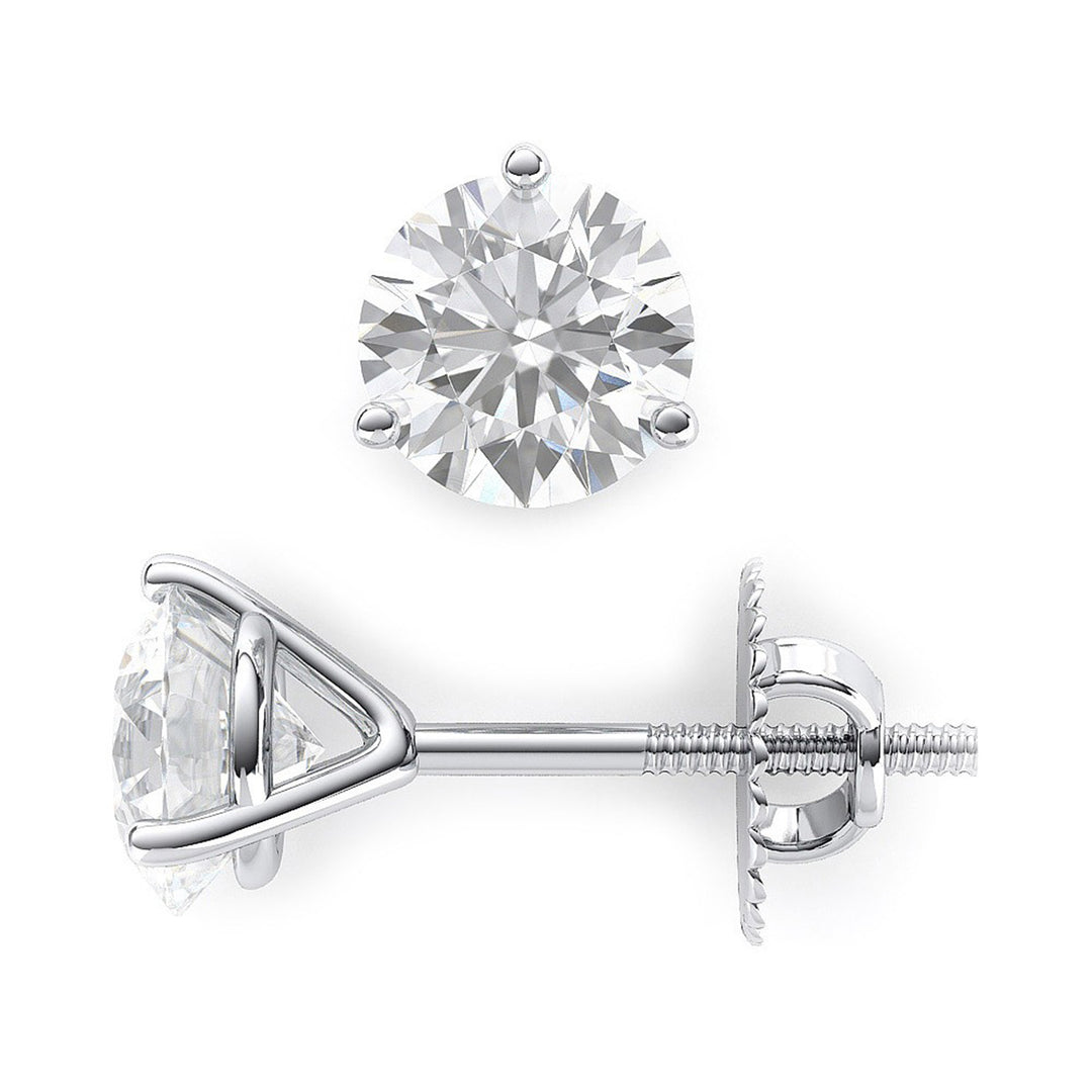 Screw back stud earrings with 3-prong set round diamonds.  D2.01ct.t.w.