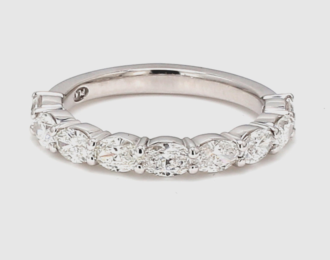 9-stone band east to west style in platinum with prong set oval cut diamonds.  D1.27ct.t.w.  Size 6.5